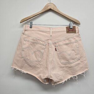 Levi’s 501 Button Fly Denim Jean Shorts Size 31 High Rise Raw Hem Light Peach